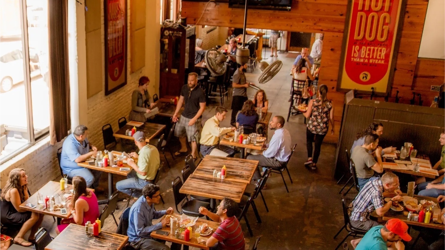 Interior shot of a busy Frank restaurant