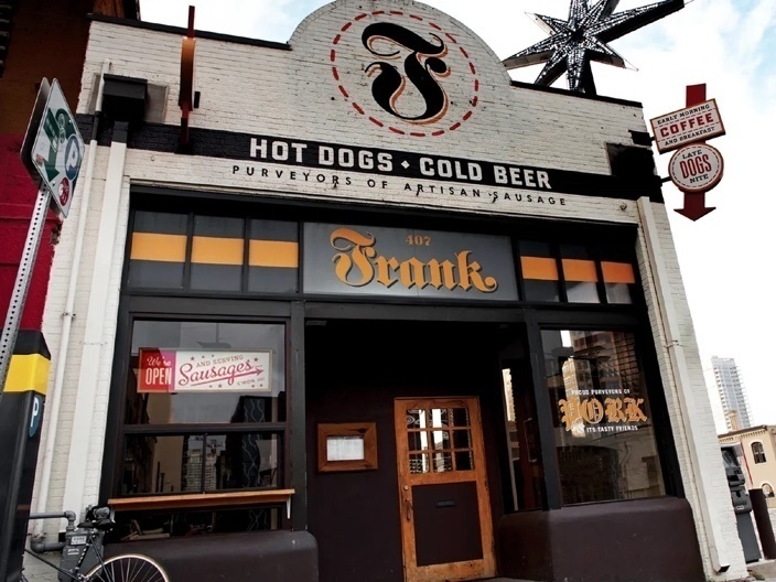 Exterior shot of frank hot dog restaurant